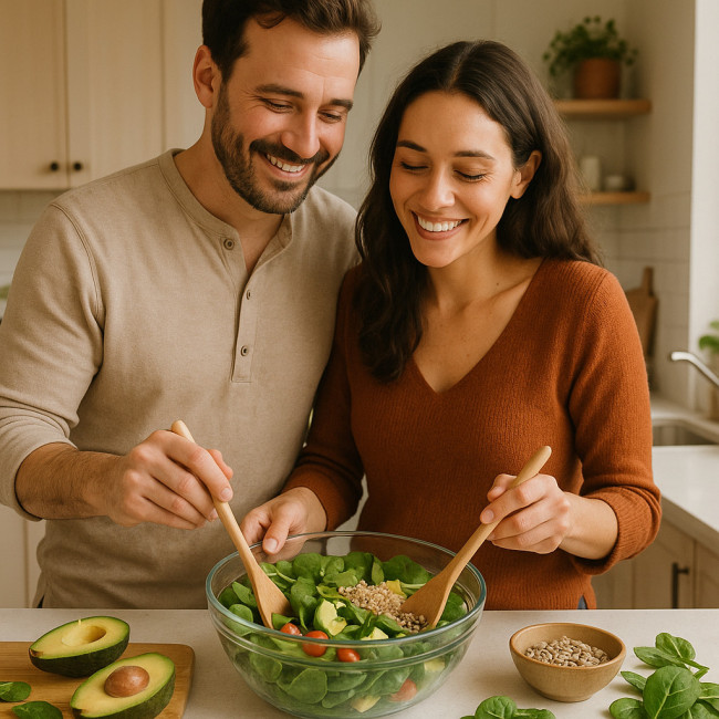 couple préparant une salade fertilité