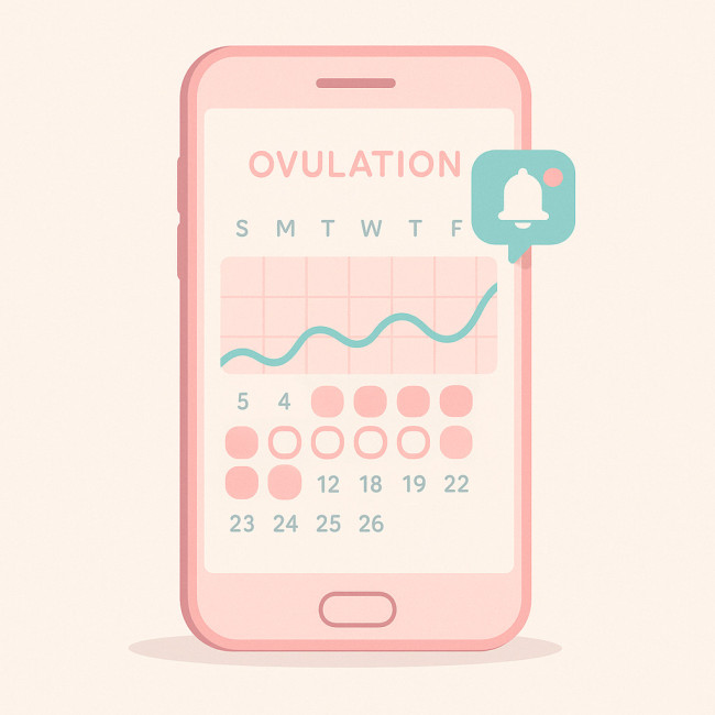 Smartphone montrant un calendrier d'ovulation aux couleurs pastel