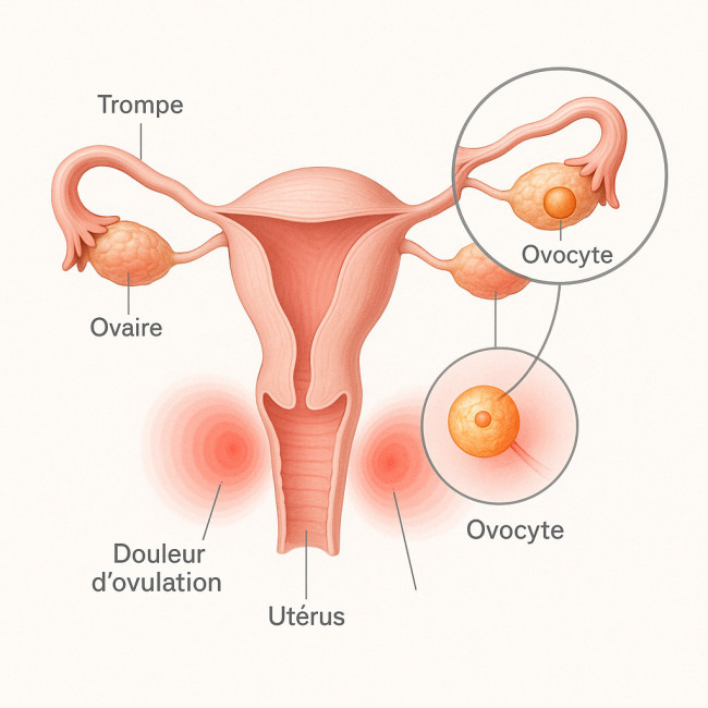 Schéma de l'ovulation et zones de douleur