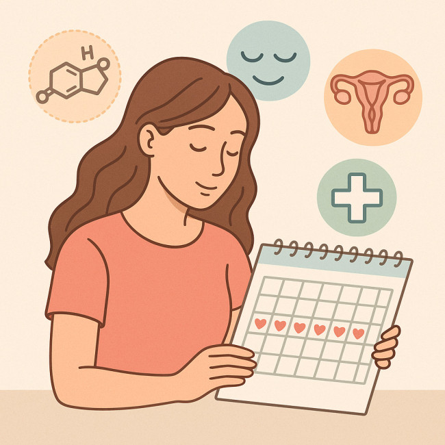 femme observant son calendrier menstruel avec sérénité